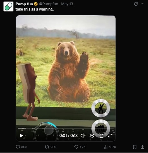 Pump.fun bear warning post