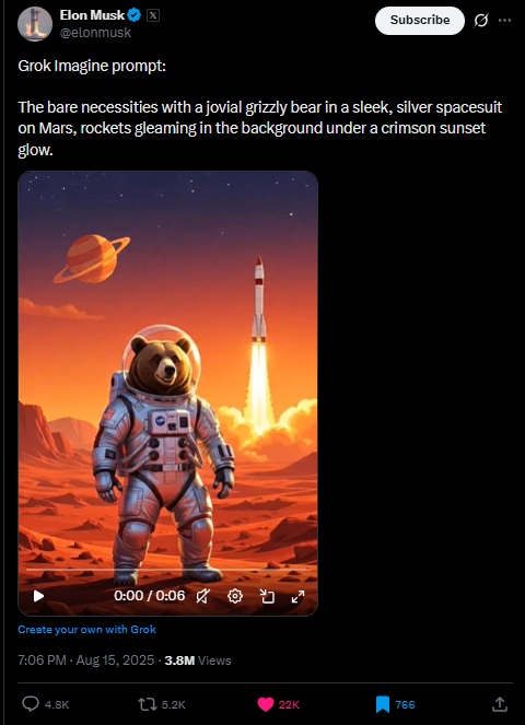 Elon Musk Grok bear post